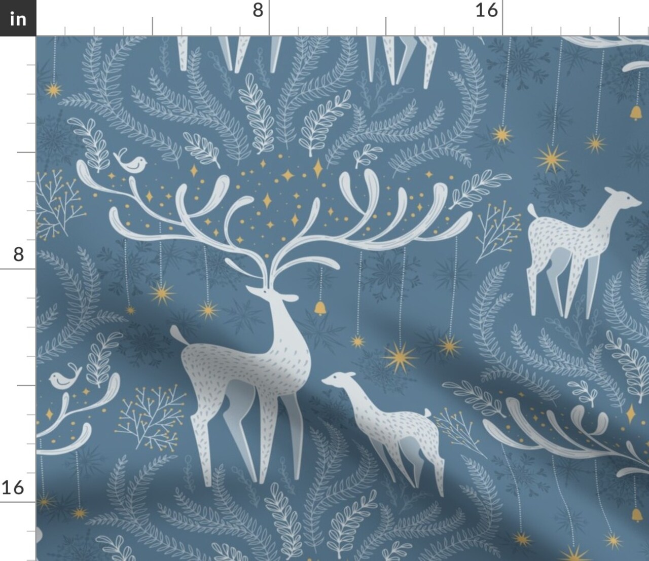 Winter Animals Christmas Snowflakes Cool Tone Festive Animals Modern Reindeer Woodland Animals Whimsical Snow Stars Scandi Scandinavian Fir Custom Printed Fabric by Spoonflower Various Fabrics by the Yard or Fat Quarter